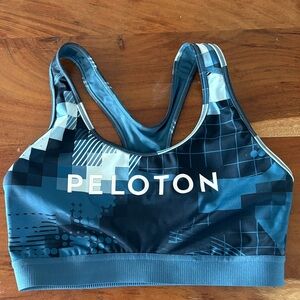 Peloton Blue Geometric Racerback Sports Bra